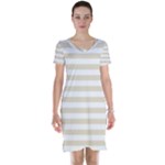 Horizontal Stripes - White and Pearl Brown Short Sleeve Nightdress