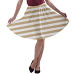 Horizontal Stripes - White and Tan Brown A-line Skater Skirt