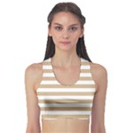 Horizontal Stripes - White and Tan Brown Women s Sports Bra