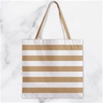 Horizontal Stripes - White and Tan Brown Zipper Grocery Tote Bag