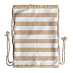 Horizontal Stripes - White and Tan Brown Drawstring Bag (Large)