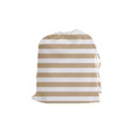 Horizontal Stripes - White and Tan Brown Drawstring Pouch (M)