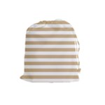 Horizontal Stripes - White and Tan Brown Drawstring Pouch (L)