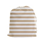 Horizontal Stripes - White and Tan Brown Drawstring Pouch (XL)