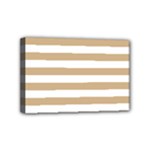 Horizontal Stripes - White and Tan Brown Mini Canvas 6  x 4  (Stretched)