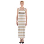 Horizontal Stripes - White and Pastel Brown Fitted Maxi Dress