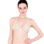 Horizontal Stripes - White and Pastel Brown Bikini Top