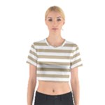 Horizontal Stripes - White and Khaki Brown Cotton Crop Top