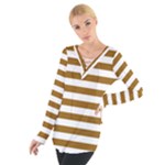 Horizontal Stripes - White and Golden Brown Women s Tie Up Tee