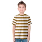 Horizontal Stripes - White and Golden Brown Kid s Cotton Tee