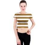 Horizontal Stripes - White and Golden Brown Crew Neck Crop Top