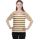 Horizontal Stripes - White and Golden Brown Women s Cutout Shoulder Tee