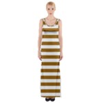 Horizontal Stripes - White and Golden Brown Maxi Thigh Split Dress