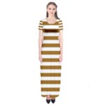 Horizontal Stripes - White and Golden Brown Short Sleeve Maxi Dress