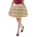 Horizontal Stripes - White and Golden Brown A-Line Pocket Skirt