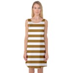 Horizontal Stripes - White and Golden Brown Sleeveless Satin Nightdress