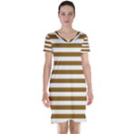 Horizontal Stripes - White and Golden Brown Short Sleeve Nightdress