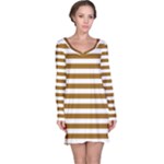 Horizontal Stripes - White and Golden Brown Long Sleeve Nightdress