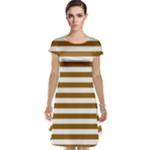 Horizontal Stripes - White and Golden Brown Cap Sleeve Nightdress