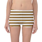 Horizontal Stripes - White and Golden Brown Boyleg Bikini Bottoms