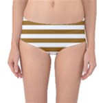 Horizontal Stripes - White and Golden Brown Mid-Waist Bikini Bottoms