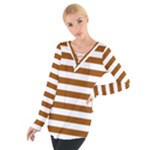 Horizontal Stripes - White and Brown Women s Tie Up Tee