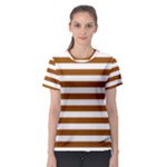 Horizontal Stripes - White and Brown Women s Sport Mesh Tee