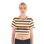 Horizontal Stripes - White and Brown Cotton Crop Top