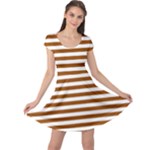 Horizontal Stripes - White and Brown Cap Sleeve Dress