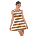 Horizontal Stripes - White and Brown Cotton Racerback Dress