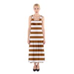 Horizontal Stripes - White and Brown Full Print Maxi Dress