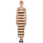 Horizontal Stripes - White and Brown Fitted Maxi Dress