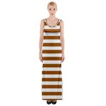 Horizontal Stripes - White and Brown Maxi Thigh Split Dress