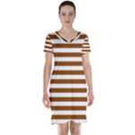 Horizontal Stripes - White and Brown Short Sleeve Nightdress