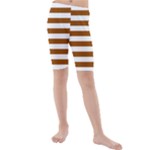 Horizontal Stripes - White and Brown Kid s Mid Length Swim Shorts