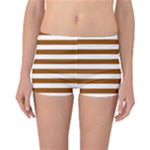 Horizontal Stripes - White and Brown Reversible Boyleg Bikini Bottoms