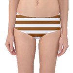 Horizontal Stripes - White and Brown Mid-Waist Bikini Bottoms