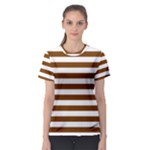 Horizontal Stripes - White and Chocolate Brown Women s Sport Mesh Tee