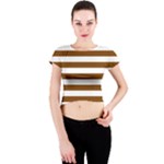 Horizontal Stripes - White and Chocolate Brown Crew Neck Crop Top