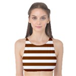 Horizontal Stripes - White and Chocolate Brown Tank Bikini Top