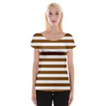 Horizontal Stripes - White and Chocolate Brown Women s Cap Sleeve Top