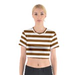 Horizontal Stripes - White and Chocolate Brown Cotton Crop Top