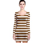 Horizontal Stripes - White and Chocolate Brown Long Sleeve Bodycon Dress