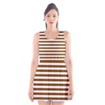 Horizontal Stripes - White and Chocolate Brown Scoop Neck Skater Dress