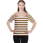 Horizontal Stripes - White and Chocolate Brown Women s Cutout Shoulder Tee