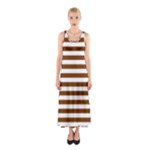 Horizontal Stripes - White and Chocolate Brown Full Print Maxi Dress