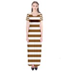 Horizontal Stripes - White and Chocolate Brown Short Sleeve Maxi Dress