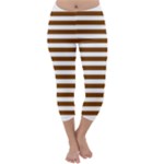 Horizontal Stripes - White and Chocolate Brown Capri Winter Leggings