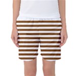 Horizontal Stripes - White and Chocolate Brown Women s Basketball Shorts