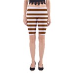 Horizontal Stripes - White and Chocolate Brown Yoga Cropped Leggings